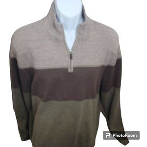 Dockers Sweater, Men XL, 1/4 Zip, Tan, Brown & Green Color Block, Knit - EUC